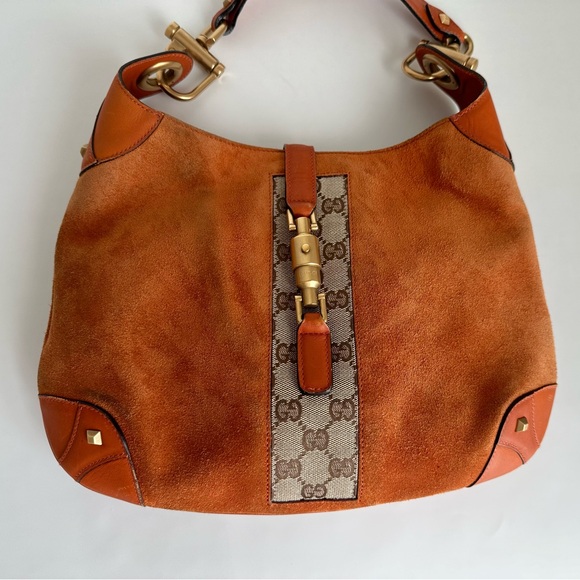 ✨GUCCI Suede Priston Lock Small Jackie O Hobo Shoulder Bag Burnt Orange - Picture 3 of 15
